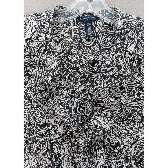 Banana Republic Women's Black White Paisley Ruffle Silk Bld Blouse Sz M Cap Slv - Picture 3 of 9